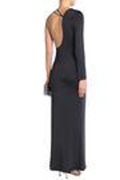 Shop Cushnie Et Ochs Leonora One-shoulder Ruched Satin-jersey Gown In Anthracite