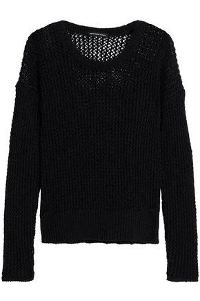Shop James Perse Woman Open-knit Cotton And Linen-blend Sweater Black