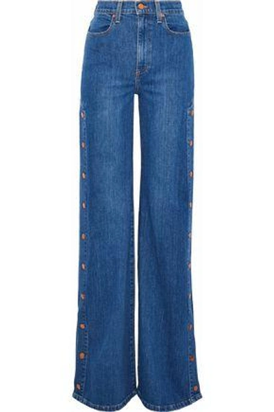 Shop Alice And Olivia Ao. La By Alice + Olivia Woman Gorgeous Snap-detailed High-rise Wide-leg Jeans Mid Denim