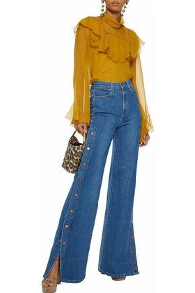 Shop Alice And Olivia Ao. La By Alice + Olivia Woman Gorgeous Snap-detailed High-rise Wide-leg Jeans Mid Denim