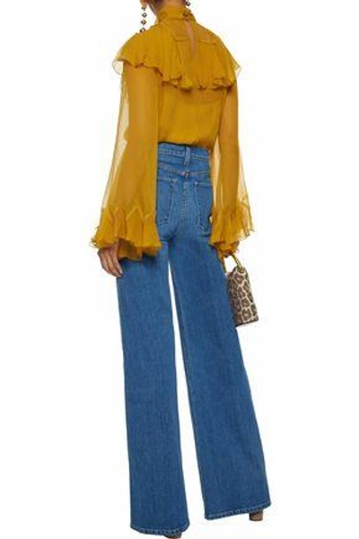 Shop Alice And Olivia Ao. La By Alice + Olivia Woman Gorgeous Snap-detailed High-rise Wide-leg Jeans Mid Denim