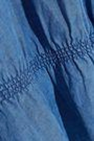 Shop M.i.h Jeans Woman Parkin Linen And Cotton-blend Chambray Peplum Top Blue