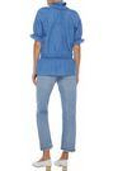 Shop M.i.h Jeans Woman Parkin Linen And Cotton-blend Chambray Peplum Top Blue