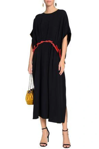 Shop Roksanda Woman Satin-trimmed Pleated Silk-crepe Midi Dress Black