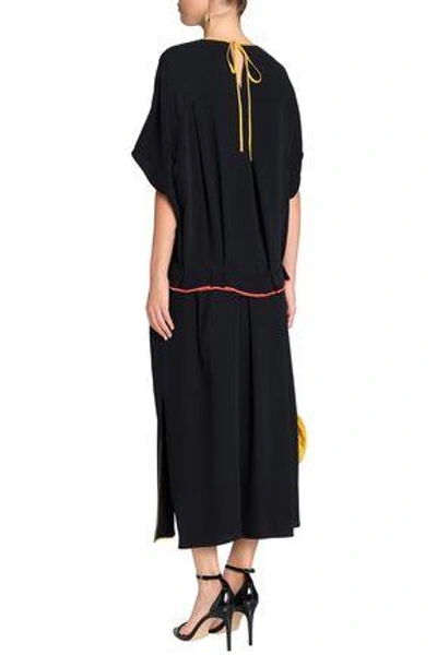 Shop Roksanda Woman Satin-trimmed Pleated Silk-crepe Midi Dress Black