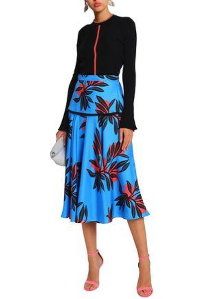 Shop Roksanda Woman Printed Silk-satin Midi Skirt Blue