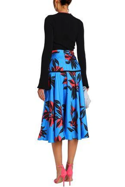 Shop Roksanda Woman Printed Silk-satin Midi Skirt Blue