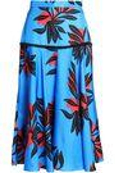 Shop Roksanda Woman Printed Silk-satin Midi Skirt Blue