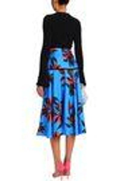 Shop Roksanda Woman Printed Silk-satin Midi Skirt Blue