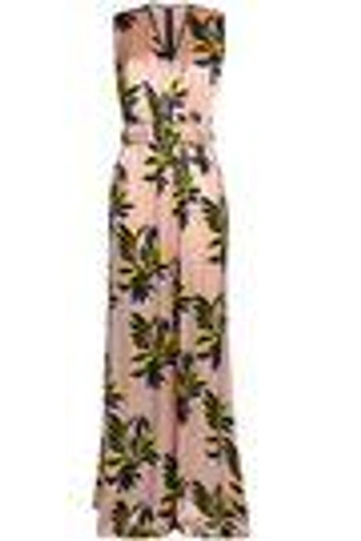 Shop Roksanda Woman Gathered Printed Silk-satin Jumpsuit Blush