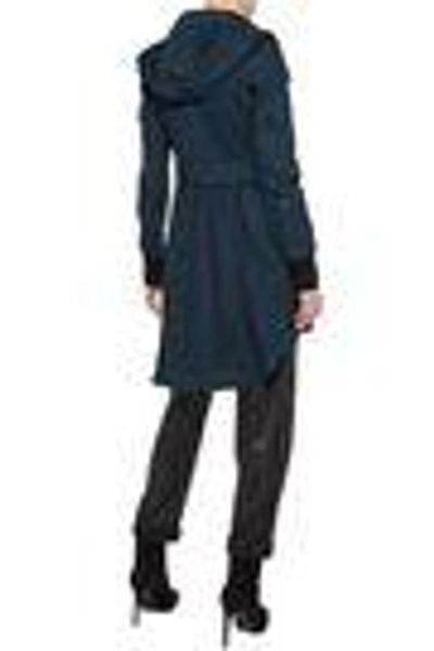 Shop Ashley B Woman Cotton-gabardine Hooded Coat Petrol