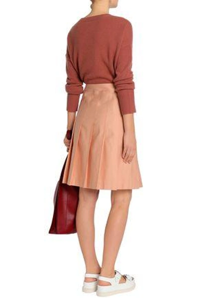 Shop Marni Woman Pleated Cotton And Linen-blend Twill Skirt Peach
