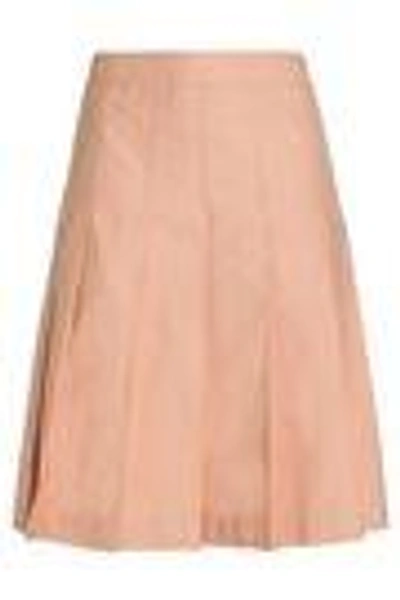 Shop Marni Woman Pleated Cotton And Linen-blend Twill Skirt Peach