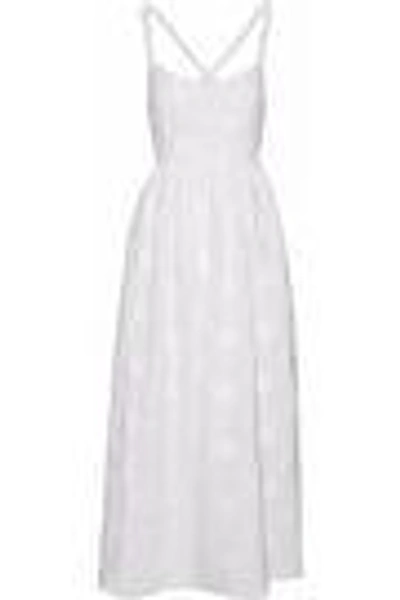 Shop Paper London Woman Sandstorn Embroidered Cotton-poplin Midi Dress White