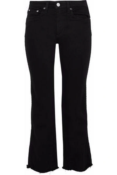 Shop Alice And Olivia Perfect Frayed High-rise Kick-flare Jeans In Black