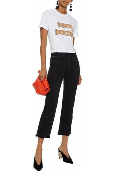 Shop Alice And Olivia Perfect Frayed High-rise Kick-flare Jeans In Black