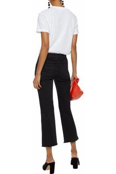 Shop Alice And Olivia Perfect Frayed High-rise Kick-flare Jeans In Black