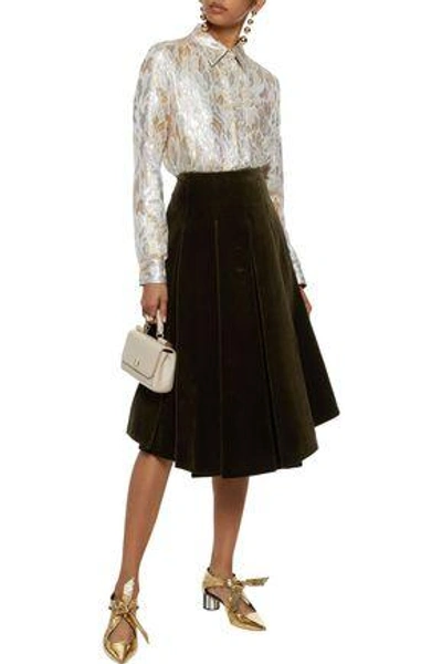 Shop Simone Rocha Pleated Cotton-blend Velvet Skirt In Army Green