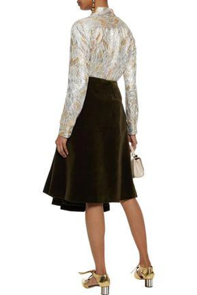Shop Simone Rocha Pleated Cotton-blend Velvet Skirt In Army Green