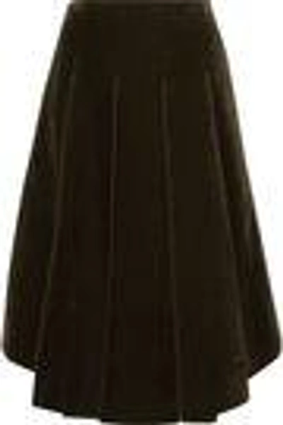 Shop Simone Rocha Pleated Cotton-blend Velvet Skirt In Army Green