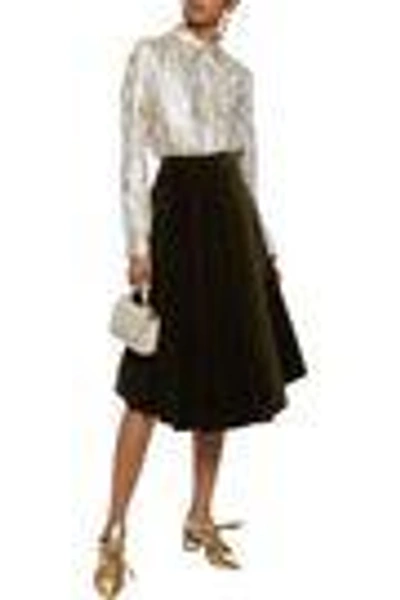 Shop Simone Rocha Pleated Cotton-blend Velvet Skirt In Army Green