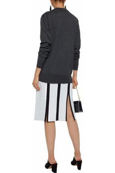 Shop Christopher Kane Woman Metallic Intarsia-knit Wool-blend Sweater Dark Gray