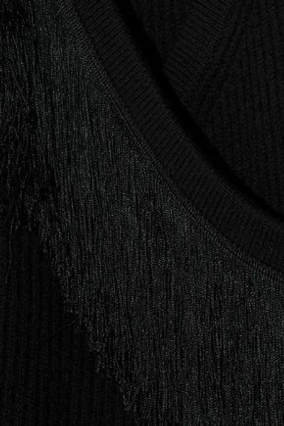 Shop Altuzarra Woman Daumier Fringe-trimmed Ribbed Wool Wrap Cardigan Black