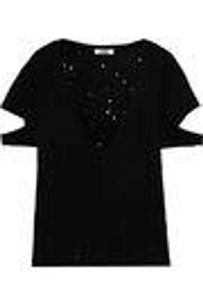 Shop Lna Distressed Cutout Cotton-jersey T-shirt In Black