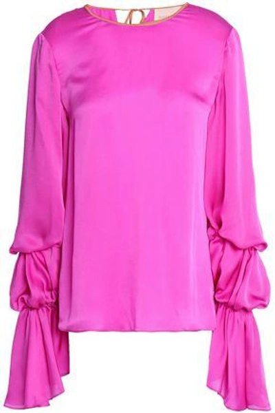 Shop Roksanda Woman Gathered Silk-satin Blouse Fuchsia