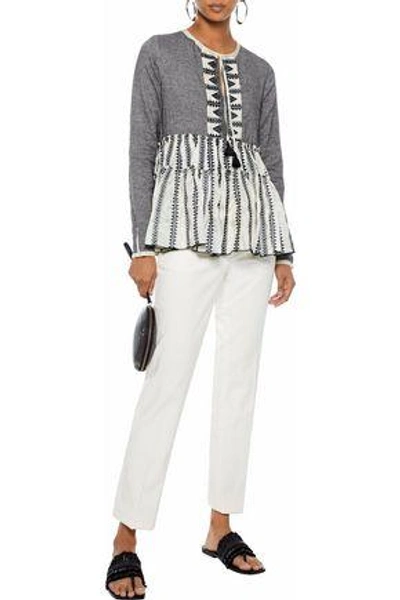 Shop Lemlem Woman Dalila Embroidered Gauze-paneled Herringbone Silk Top Dark Gray