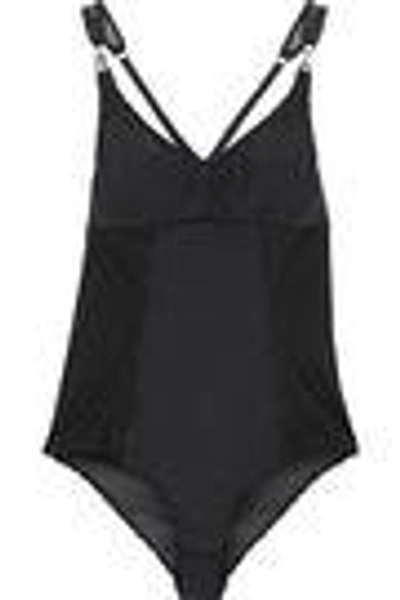 Shop Stella Mccartney Woman Lattice-trimmed Mesh-paneled Stretch-knit Bodysuit Black