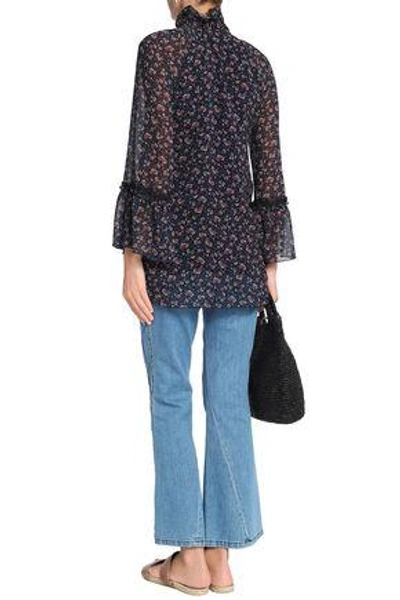 Shop See By Chloé Woman Floral-print Georgette Blouse Navy