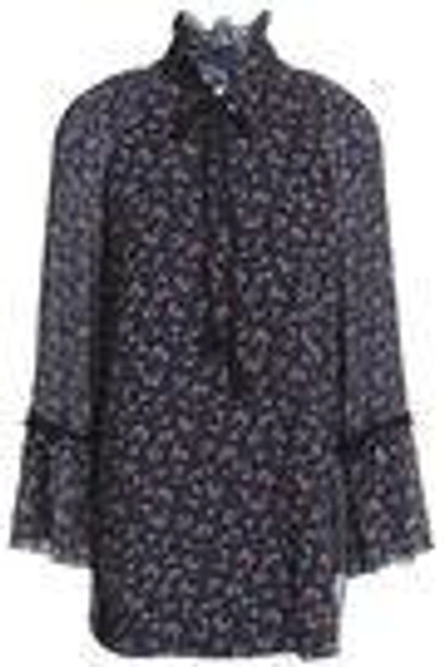 Shop See By Chloé Woman Floral-print Georgette Blouse Navy