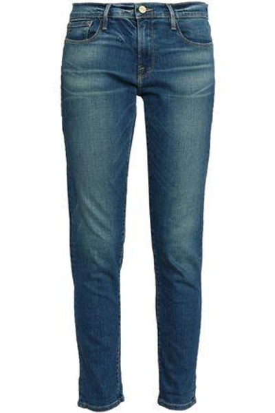 Shop Frame Faded Mid-rise Straight-leg Jeans In Mid Denim