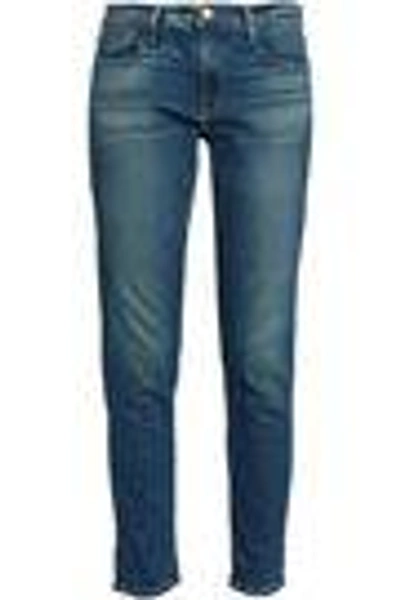 Shop Frame Faded Mid-rise Straight-leg Jeans In Mid Denim