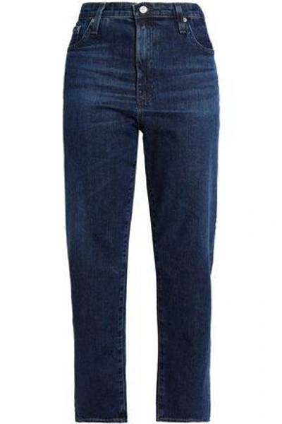 Shop Ag Faded High-rise Straight-leg Jeans In Dark Denim