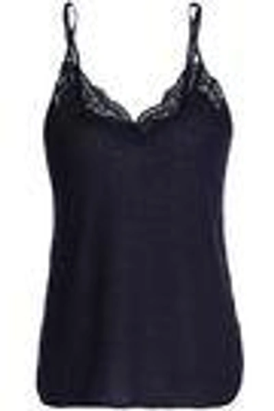 Shop Stella Mccartney Woman Lace-trimmed Ribbed Jersey Camisole Midnight Blue