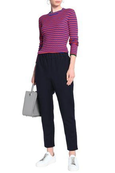 Shop Marni Linen And Wool-blend Twill Tapered Pants In Navy