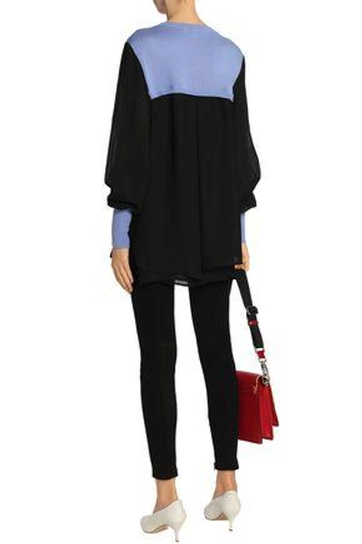 Shop Amanda Wakeley Woman Ray Voile-paneled Silk, Wool And Cashmere-blend Sweater Light Blue