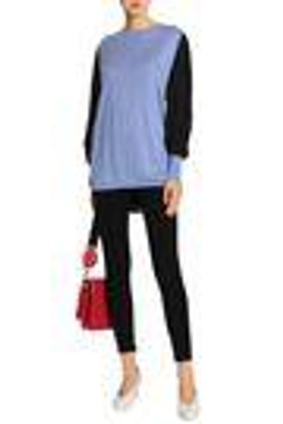 Shop Amanda Wakeley Woman Ray Voile-paneled Silk, Wool And Cashmere-blend Sweater Light Blue