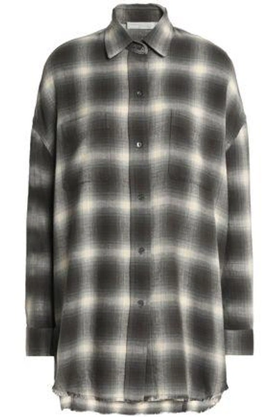 Shop Vince Checked Cotton And Wool-blend Flannel Shirt In Grey Green