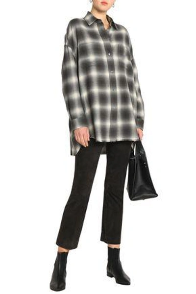 Shop Vince Checked Cotton And Wool-blend Flannel Shirt In Grey Green