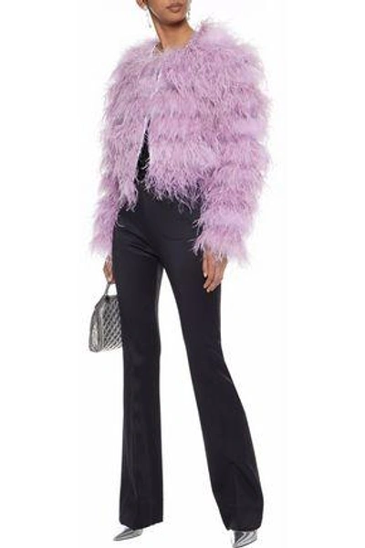Shop Cinq À Sept Woman Lennox Cropped Feather-embellished Mesh Jacket Lilac