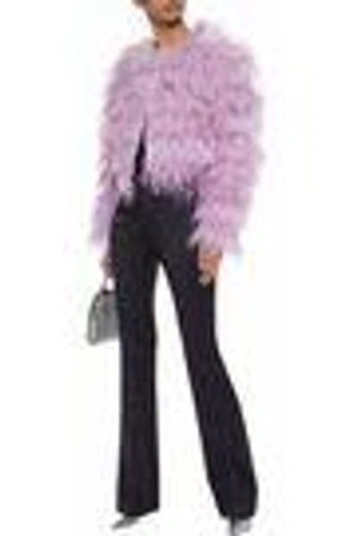 Shop Cinq À Sept Woman Lennox Cropped Feather-embellished Mesh Jacket Lilac