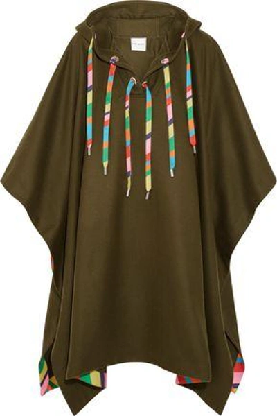 Shop Mira Mikati Woman Embellished Wool-blend Hooded Cape Army Green