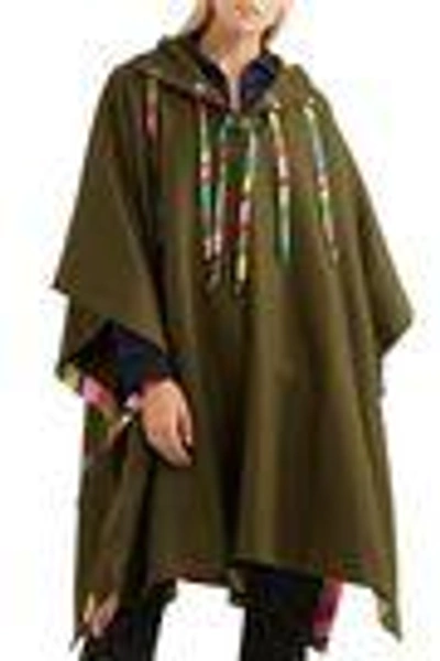 Shop Mira Mikati Woman Embellished Wool-blend Hooded Cape Army Green