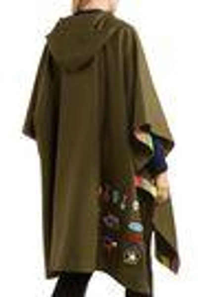 Shop Mira Mikati Woman Embellished Wool-blend Hooded Cape Army Green