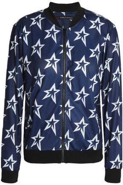 Shop Perfect Moment Printed Mesh Bomber Jacket In Navy