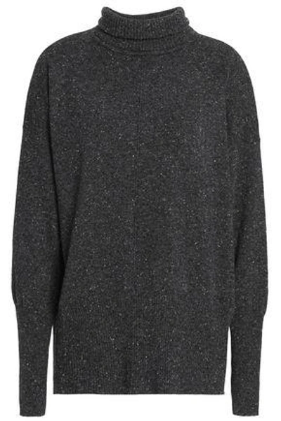 Shop Autumn Cashmere Woman Marled Cashmere Turtleneck Sweater Charcoal