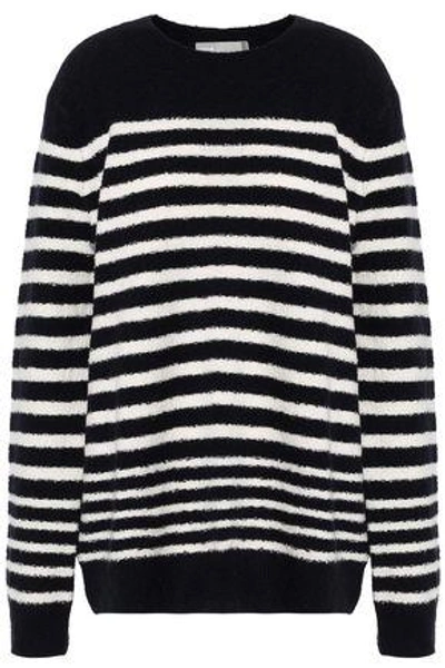 Shop Vince Striped Wool-blend Sweater In Midnight Blue